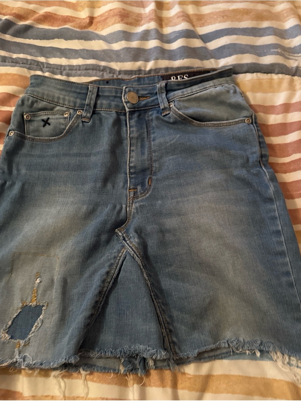 Light Blue Distressed Denim Mini Skirt